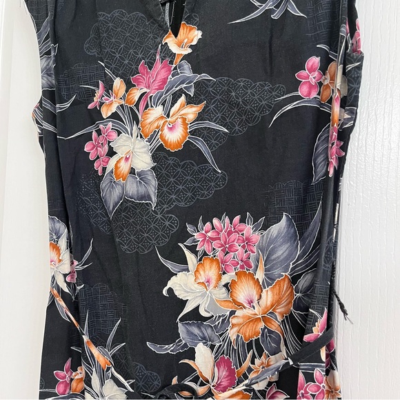 Hilo Hattie womens vintage cap sleeve floral midi dress with belt black 1 - Picture 2 of 5